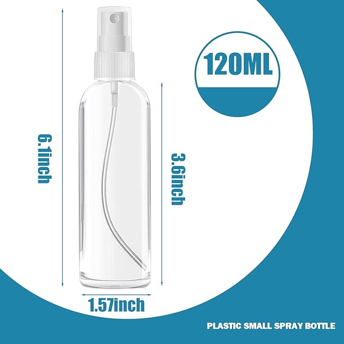 50PCS 4oz/120ml Small Spray Bottle, Clear Fine Mist Spray Bottle Mini Empty Hair Spray Bottle, Plastic Refillable Cosmetic Containers for Plants, Cleaning, Misting & Skin Care