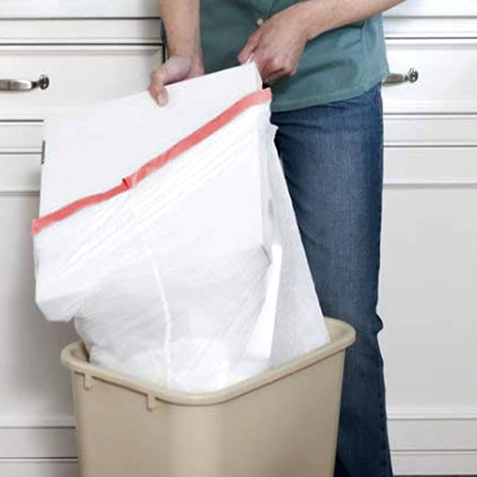 Trash Bags 8-10 Gallon Drawstring, 60 Count Garbage Bags, Large Kitchen Trash Bags, Odorless & Heavy Duty White Plastic Food Scrap Bags for Bathroom Bedroom Office Waste