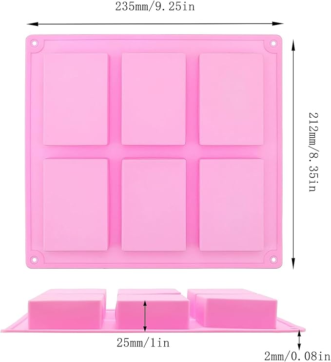 Soap Molds Silicone-2PCS 6 Cavities Rectangle Soap Mold,DIY Handmade Soap Mold for Soap Bath Bombs Shower Steamer Lotion Bars (Pink-rectangular)