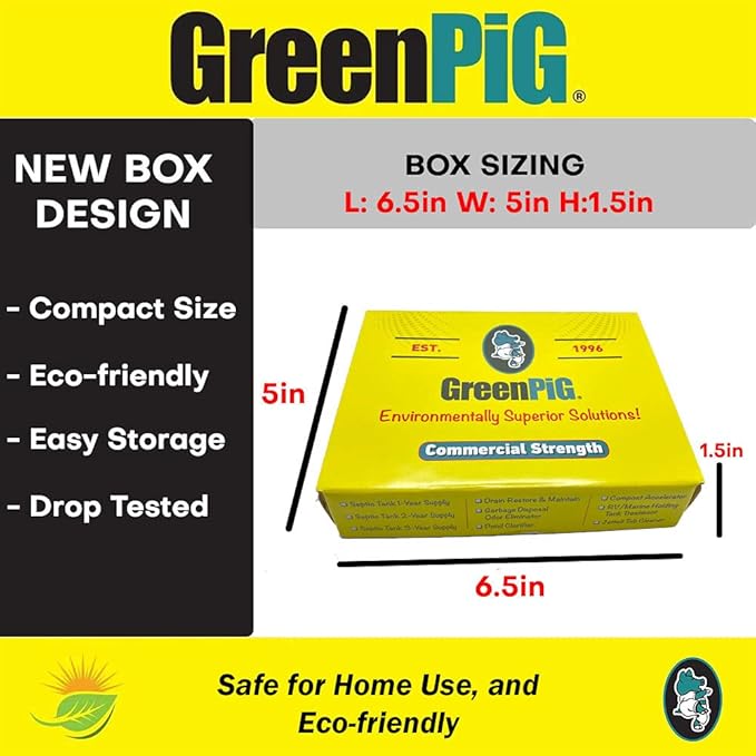 GREEN PIG Septic Tank Treatment Pods- Aids in the Breakdown of Septic Waste to Prevent Backups, Easy Flush Cleaner, 2-year supply, 12 Pods, 53C Live Tank Treatment