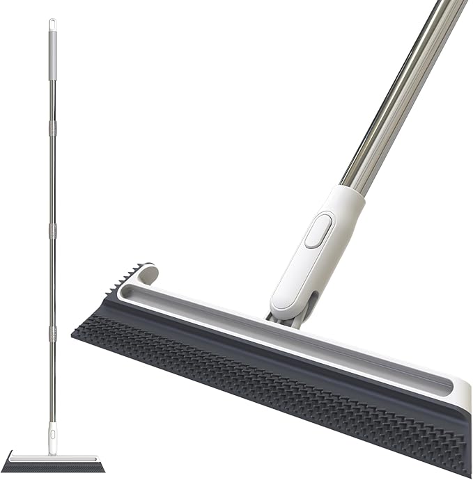 EHOMGUI Squeegee Broom for Floor, Floor Squeegee for Concrete and Tile Cleaning, Floor Scrubber with Long Handle for Bathroom, Kitchen, Shower, Tile, Pet Hair, Fur, Foam Cleaning