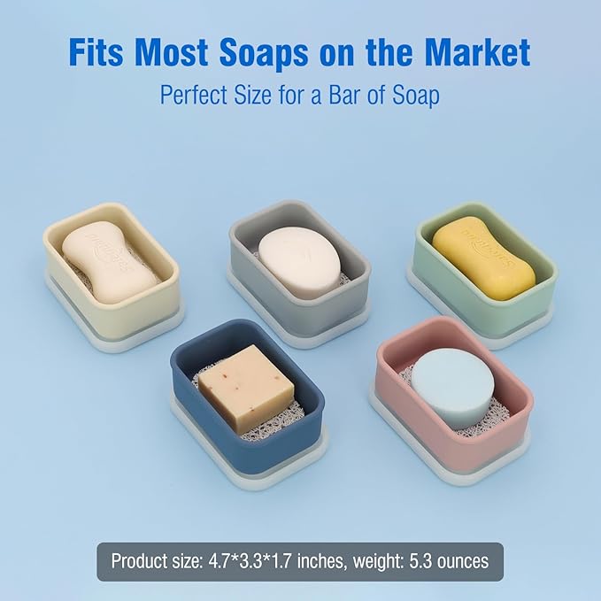 AIMAIMAIMAI Compact Leakproof Travel Soap Case, Silicone Travel Soap Bar Container, Portable Soap Box with Drainage Layer for Camping, Gym (Light Green)