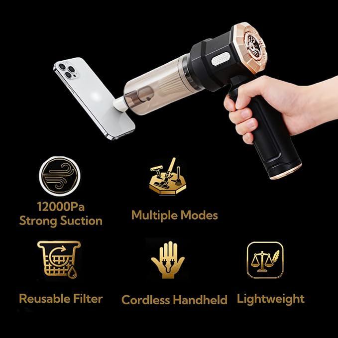 Handheld Car Vacuum Cleaner, 12000Pa Vacuum Cleaner and Air Duster, Portable Cordless Hand Held Vacuum with Brushless Motor and Multi-Nozzles for Car, Home, Office, Pet