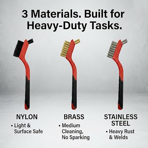6-Pack Heavy-Duty Wire Brush Set,Rust Removal & Deep Cleaning for Metal, Automotive Parts, Furniture & BBQ | Durable Steel Bristles | Comfort Grip Handles