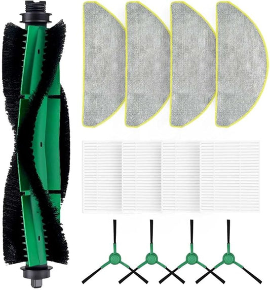 Y0140 Robot Vacuum Part Replacement: for iRobot Roomba 104 105 Y0140 Q0120 Y0110 Q011 Q0520 Vac/Combo Models - 1 Main Brush, 4 Side Brushes, 4 HEPA Filters,4 Mop Pads｜Pet Hair Solution