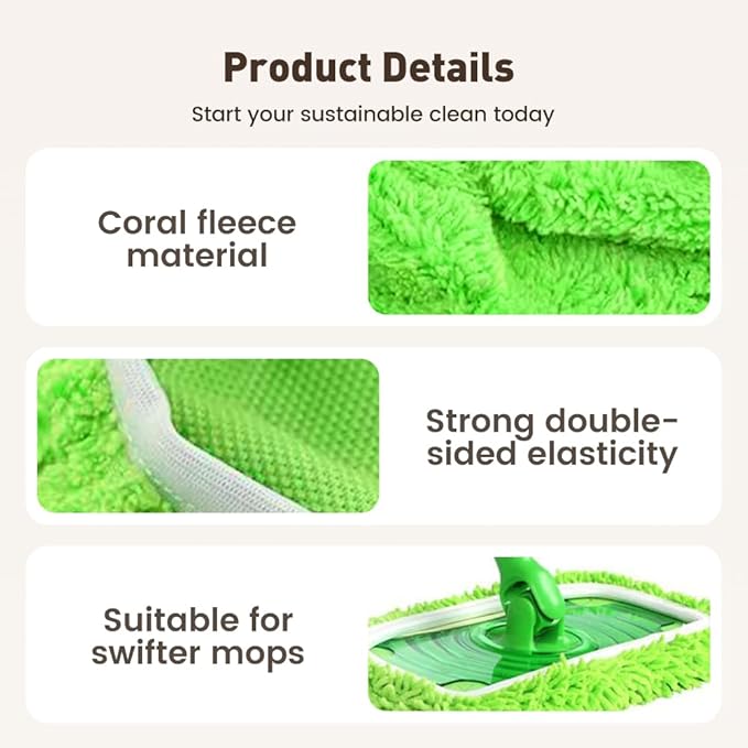 Reusable Mop Pads, Reusable Microfiber Mop Pads Compatible with Sweeper Mops, Replacement Wet Mopping pad Refills & Washable Dry Sweeping Cloths for Surface/Hardwood Floor Cleaning (Green-10PCS)