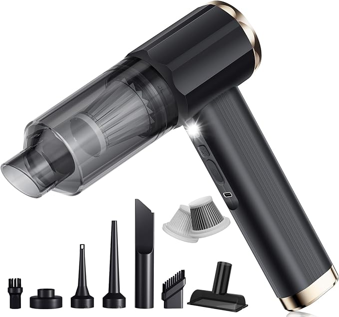 QWMSNUV Aspirador portátil inteligente, Negro, potencia de succión 24000Pa, Tiempo de ejecución de 50 min, diseño multifunción 5 en 1, chip de Doble Sensor, Motor sin cepillo