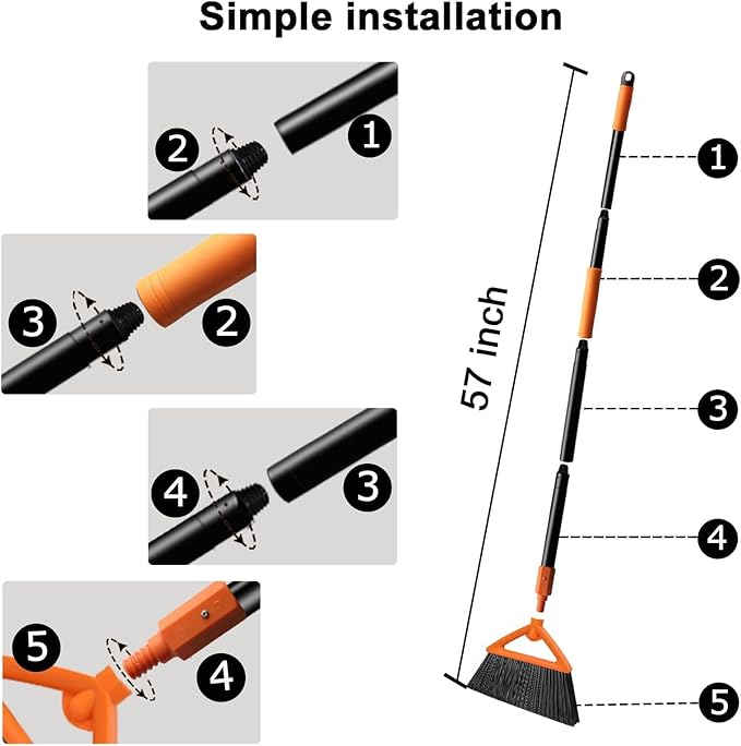 SZJYHQY 4 PCS Outdoor Indoor Broom, Brooms for Sweeeping Indoor, Heavy-Duty Kitchen Broom with Long Pole, Angle Broom Orange for Garages Restaurant Courtyard Office Slidewalk Lobby Sweep Dust