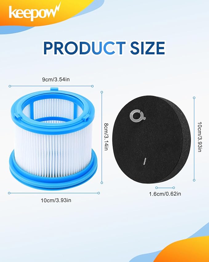 KEEPOW Vacuum Filters Kit Replacement for Bissell 4052 4039 4137 PowerClean FurGuard 280W and FurFinder 200W Self-Standing Cordless Vacuum, 2 Filters and 2 Pre-Filter Pads and 1 brush