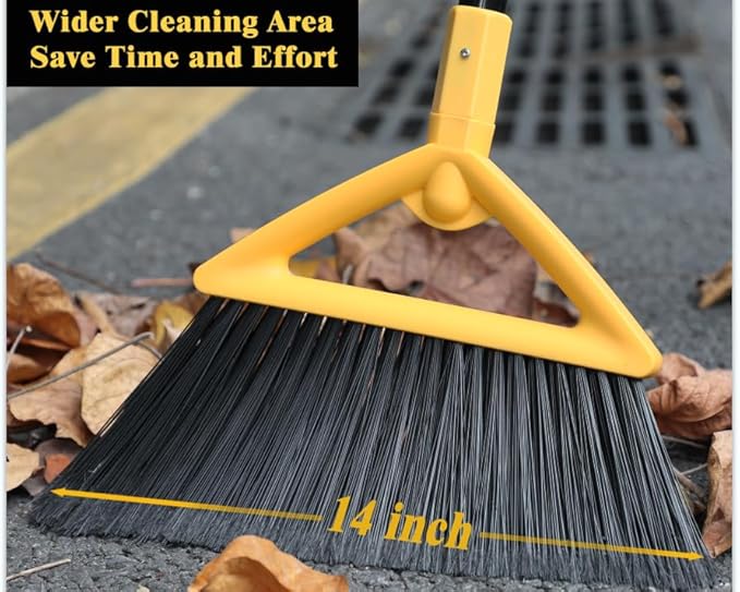 PUTNATRUE Heavy Duty Broom Outdoor and Indoor, 3 Pack Upgraded Commercial Angle Brooms, Perfect Yellow Broom of House, Kitchen, Garage, Courtyard