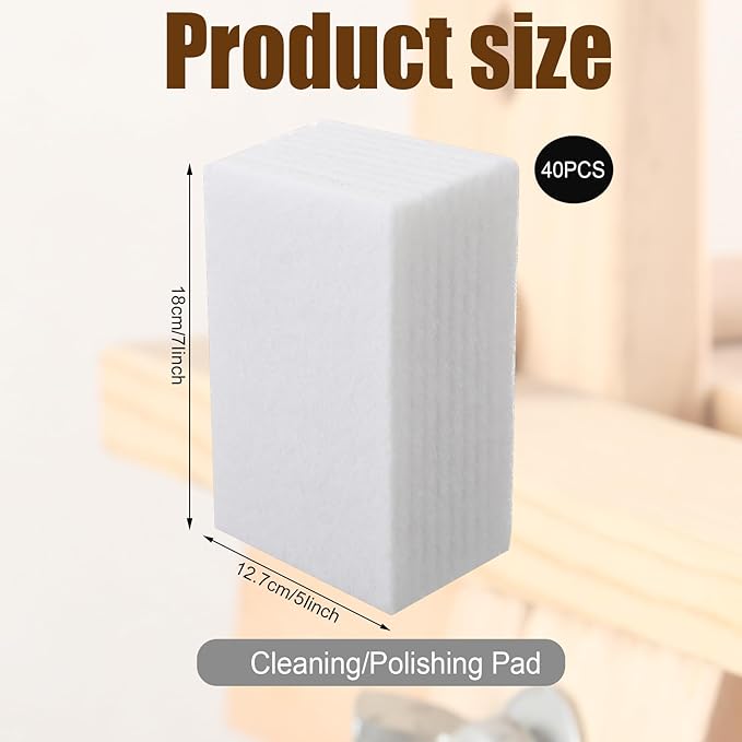 Hoolerry 40 Pcs White Scrub Pads Light Duty Scouring Non Woven Pad Non Scratch Abrasive Hand Multipurpose Scouring Sponge Multi Surface Scrubber Pads for Cleaning Polishing Home(5 x 7 Inch,White)