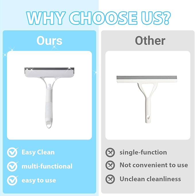 CUNBIYINA 3 in 1 Window Cleaning Scraper Shower Squeegee for Glass Doors Mirror with Sprayer Squiggy for Windshield Cleaner Tool Washing Spray Home Floor Scraper(Blue:Long Style)