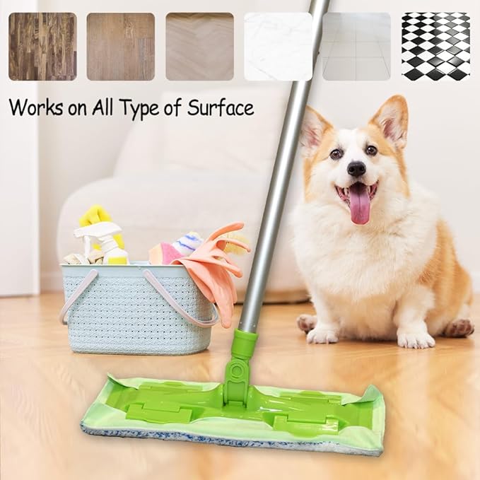 EaseYourDay Wet and Dry Mop, Super Firm Clip on Pads, 3 Washable Mop Pads, Lightweighted&Sturdy Aluminum Pole