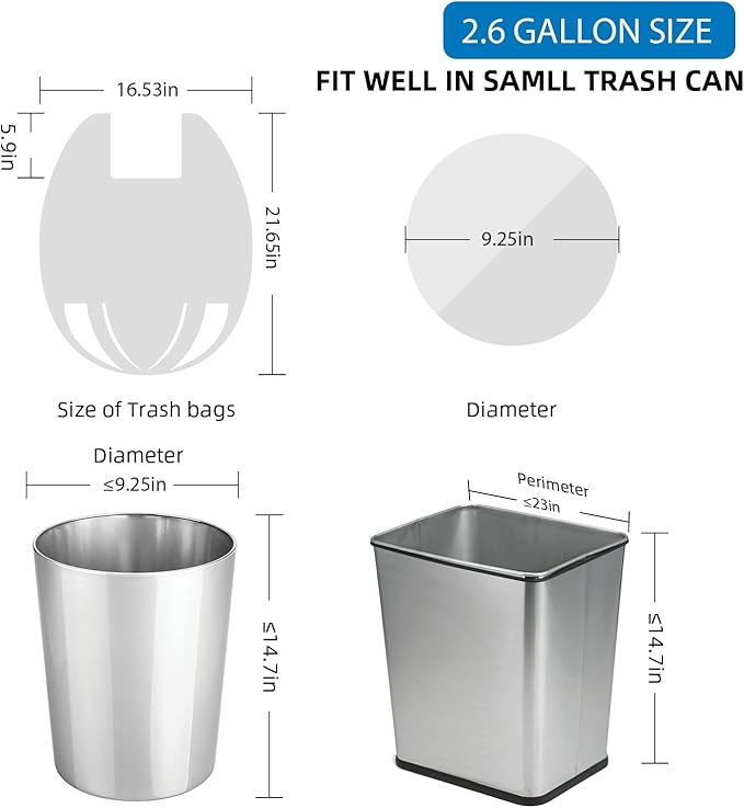 2.6 Gallon Small Trash-Bags Bathroom With-Handles - Kitchen White Garbage Bag 100 Count Little Plastic Unscented Waste Basket Office Car Thick Strong Can Liners Acqkunlo