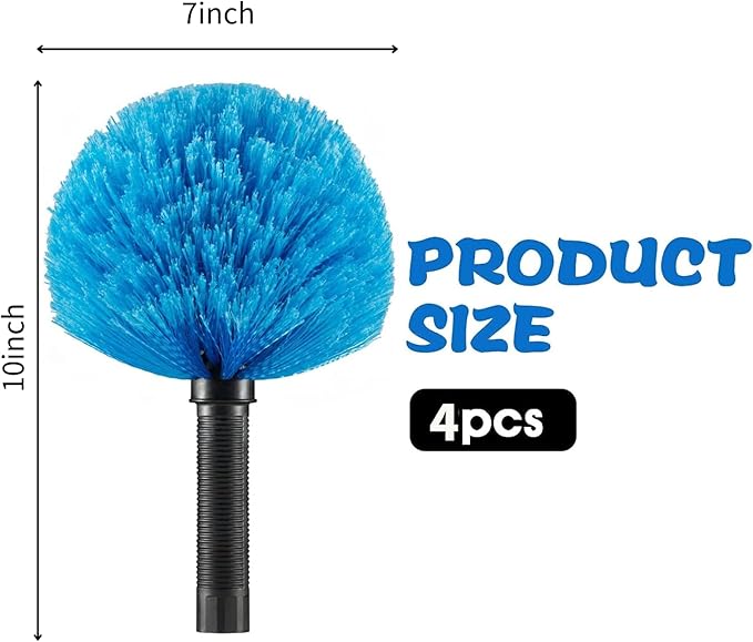 4 Pack Screw on Webster Cobweb Duster Head for Pole,Spider Web Remover Brush, Cobweb Duster Head Attachment,Fits Standard 3/4 inch Threaded Poles (4, Blue)