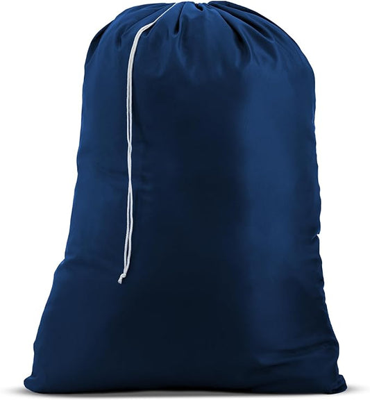 Nylon Laundry Bag - Locking Drawstring Closure and Machine Washable. These Bags will Fit a Laundry Basket or Hamper and Strong Enough to Carry up to Three Loads of Clothes. (Navy Blue)
