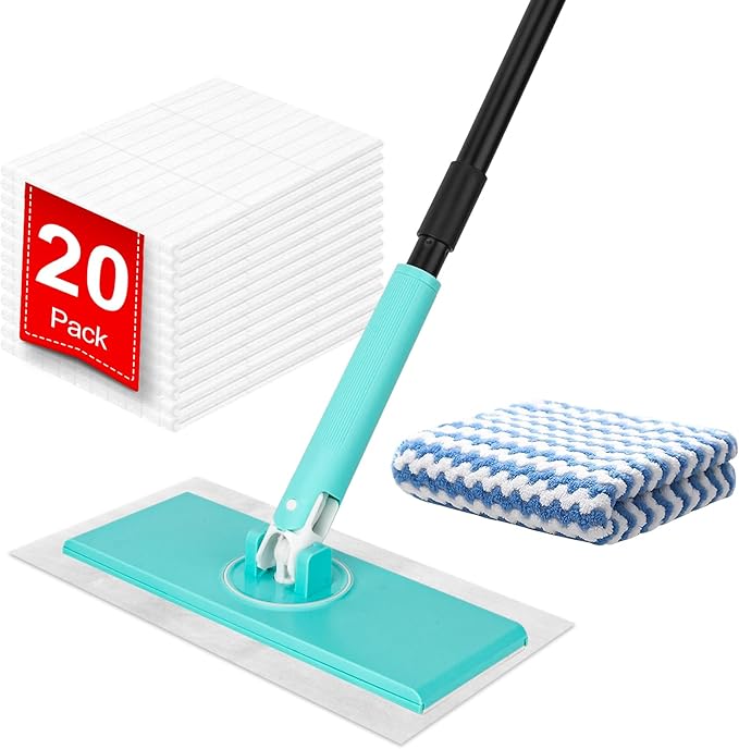 KeFanta Sweeper Mops for Floor Cleaning, 2-in-1 Mops Kit Compatible with Swiffer Pads, Disposable Dust Mop with 20 Dry Cloths, 1 Washable Microfiber Cloth for Hardwood Kitchen Bathroom Pet Hair