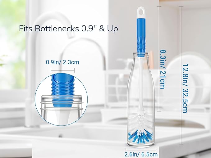 Bottle Brush 4-Pack, Baby Bottle & Water Bottle Cleaner Brush with Long Handle and Dual-Action Bristles