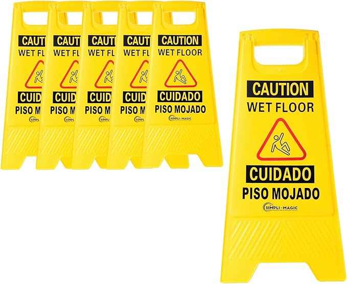 SIMPLI-MAGIC 24" Height Wet Floor Caution Signs, 6 Pack – Double-Sided, Bilingual & Foldable Safety Warning Sign – Commercial Grade, Yellow