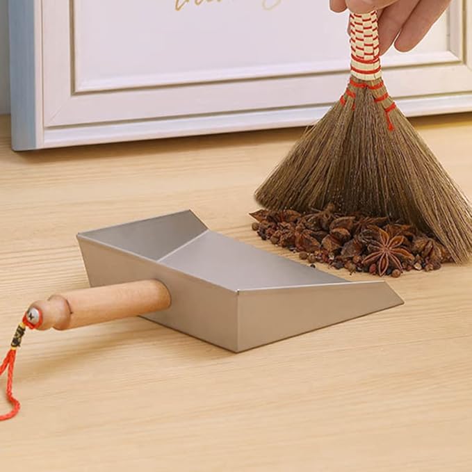 VOSAREA Mini Dustpan Stainless Steel Small Dustpan Portable Short Handle Compact Dust Pan for Workshop Table Desk Key Board