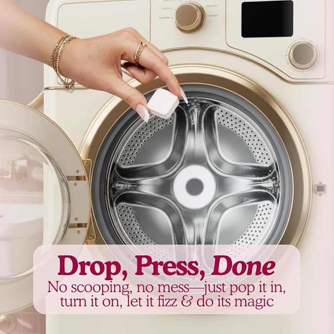 Washing Machine Cleaning Tablets – Non-Toxic, Eco-Friendly, Biodegradable Washer Cleaner Tablets for HE, Front Load & Top Load Machines – Odor Remover and Descaler Tabs(12-Month Supply)