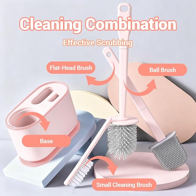 MOUMOUTEN Toilet Brush Set, Bathroom Accessories, Toilet Bowl Cleaners, Deep Cleansing Multifunctional Hanging Toilet Brush Set for Bathroom(Cherry Blossom Pink)