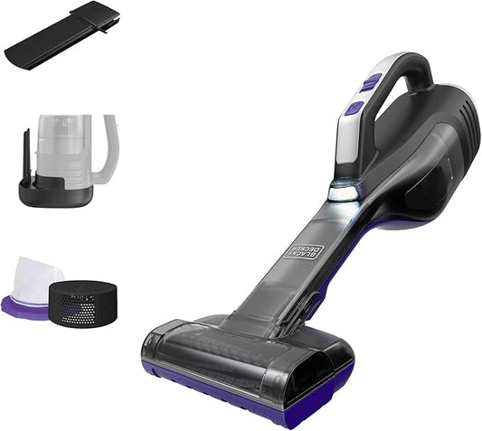 BLACK+DECKER dustbuster Reveal Pet Hair Vacuum, Hand Held Vacuum Cordless Portable for Home and Car, Rechargeable, LED Light, Powerful Suction, Includes Pet Brush and Crevice Tool (HLVD320BP07)