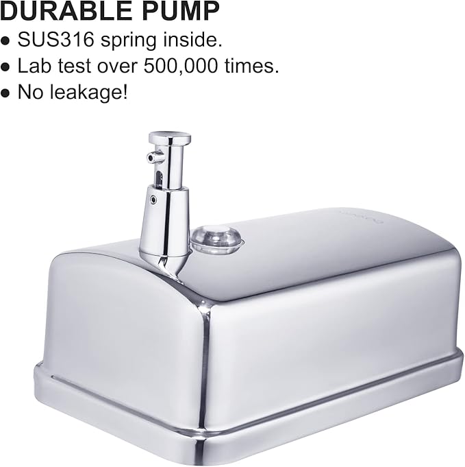 VANNSOO Commercial Soap Dispenser Wall Mount Stainless Steel Manual Liquid Pump Rust-Proof Leak Free for Bathroom (37 fl.oz./1100ml)