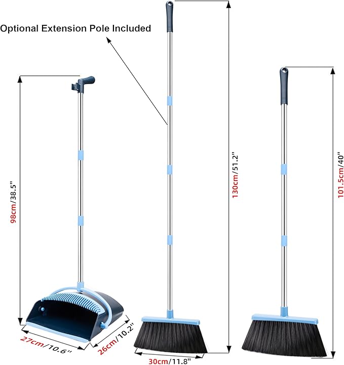 OLLSDIRE Broom and Dustpan Set for Home 2025 Indoor Outdoor Broom with Dustpan Combo Set Upright Dust Pans with Long Handle Angle Broom for Kids Garden Pet Hair Lobby Wood Floor Kitchen