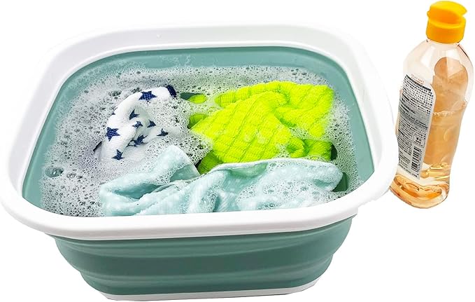 SAMMART 5.5L (1.4 Gallons) Collapsible Tub - Foldable Dish Tub - Portable Washing Basin - Space Saving Plastic Washtub (White/Pale Blue)