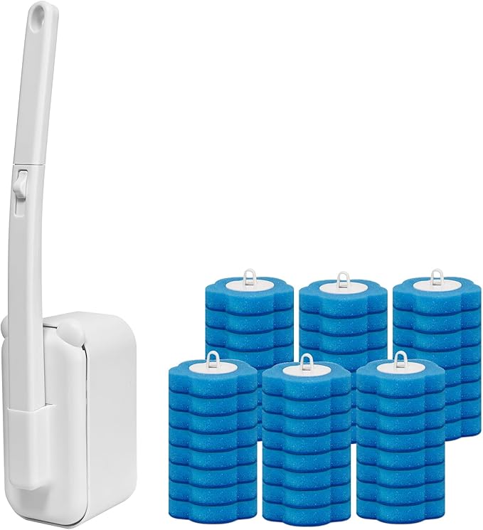 Disposable Toilet Brush Toilet Bowl Cleaner,Toilet Cleaning Supplies,Toilet Bowl Brush,Toilet Cleaner Brush,Toilet Brush with Holder,48 Refills for Cleaning and Hygienic (White)