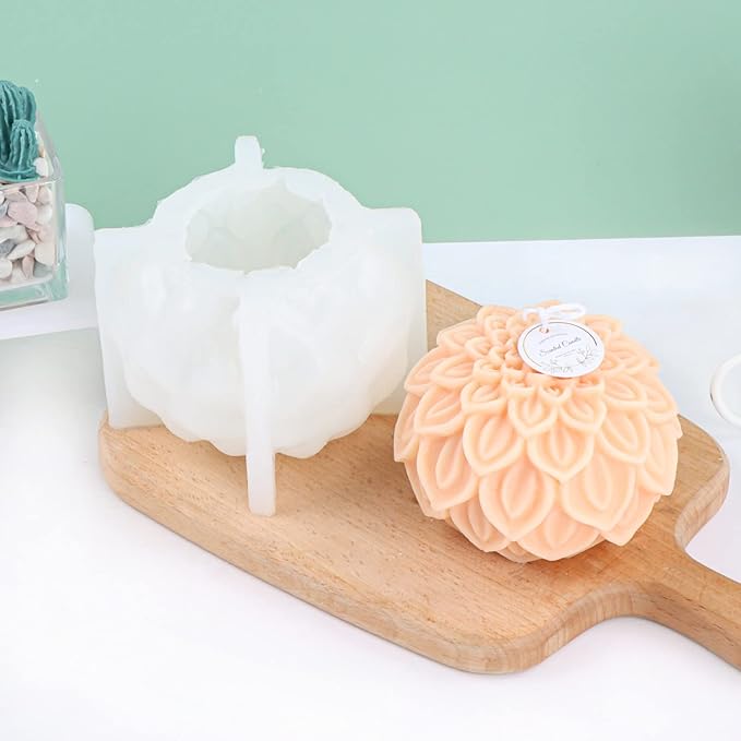 Nasturtium Ball Candle Silicone Mold Lotus Petal Flower Soap Mold for Fondant,Chocolate,Candy, Bath Bomb,Epoxy Resin,Plaster, Polymer Clay