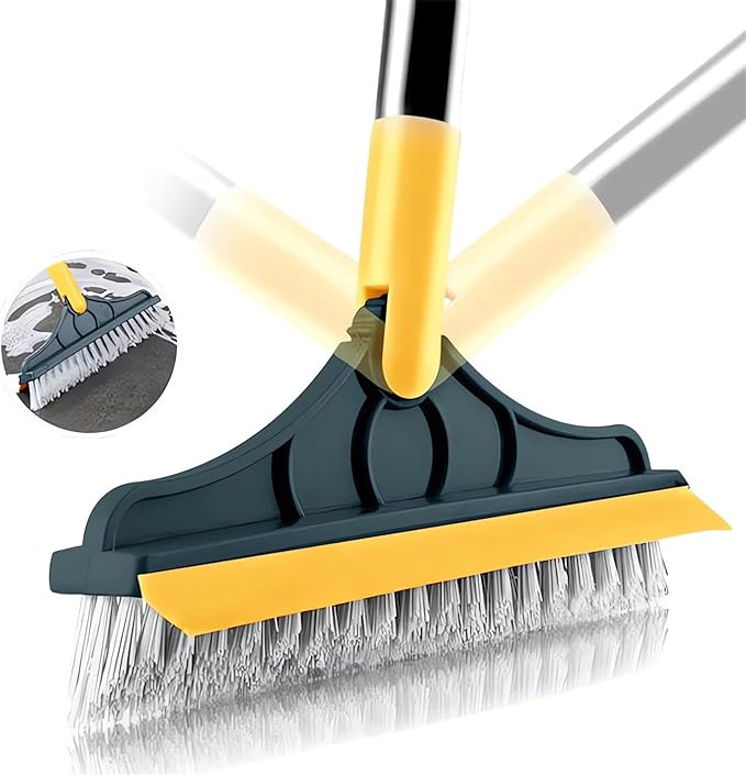2 in 1 Cleaning Scrub Brush with Long Handle Heavy Duty - 2023 New Shower Powerful Brush and Scraper 2-in-1 Cleaning Tool with Soft Scraper Squeegee, V-Shaped Bristles Scrubber Deck Brush (Green)
