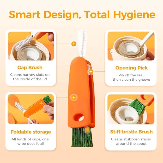 Upgrade 3 in 1 Cup Lid Cleaning Brush Set, 2025 New 12PCS Multifunctional Bottle Crevice Portable Cup Lid Cleaning Brushes, Crevice Cleaning Brush, Home Kitchen Crevice Brush Tools (1)