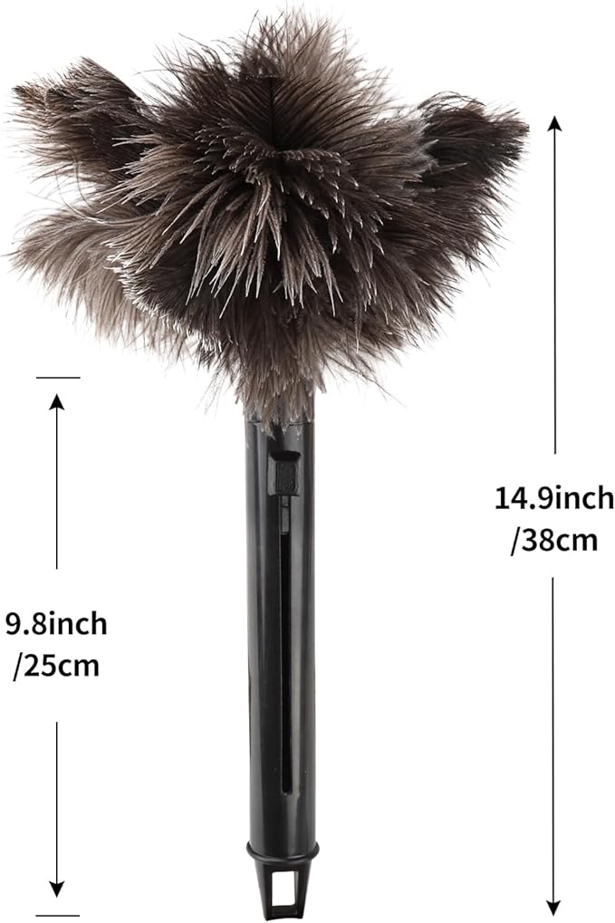 FeelfunFeather Retractable Feather Duster-Genuine Ostrich Feathers,Anti-Static,Reusable Eco-Friendly Handheld Cleaning for Keyboard,Home,Car,Office (10 to 15 Inches) 2 Pack