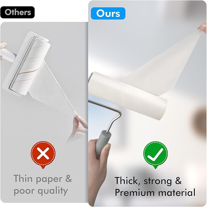 Extra Sticky Large Surface Lint Roller, 6.3'' Giant Lint Roller for Pet Hair, Lint Remover Roller for Cat Hair, Clothes, Furniture (1 Handle + 270 Sheets)