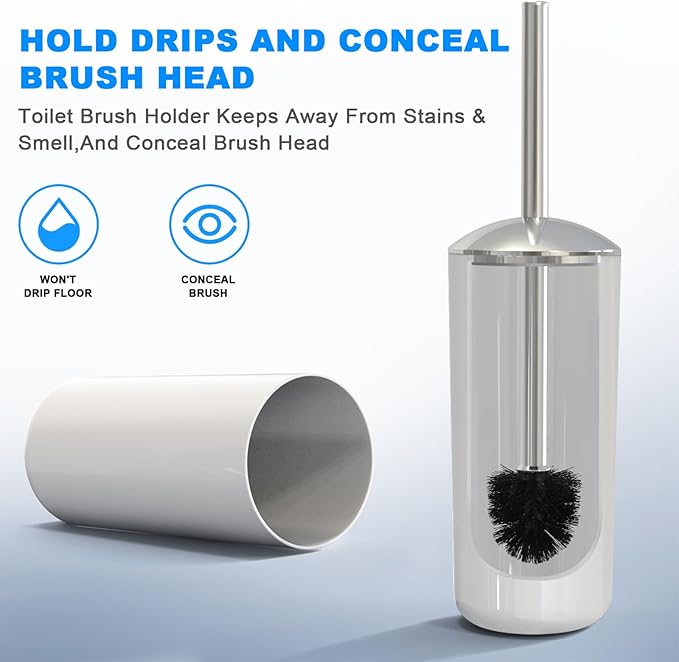 Blue Toilet Brush and Holder Set, 2 Pack – Toilet Brush Blue with Stainless Steel Handle, Non-Scratch Bristles, Compact and Drip-Free, Toilet Bowl Brush for Bathroom and Home Use