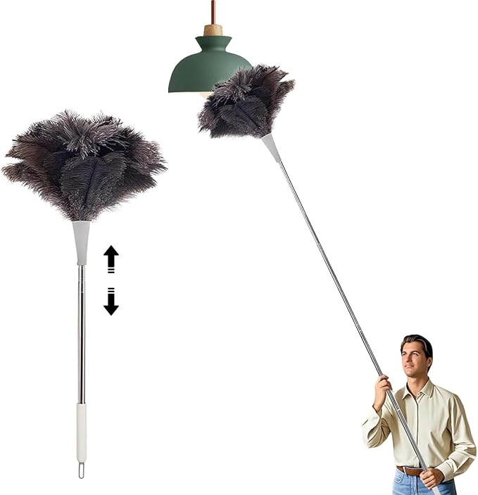 Madrigal 72" Extendable Ostrich Feather Duster for Cleaning, Washable and Reusable Long Handle Handheld Feather Duster for High Places, Home,Office Cleaning