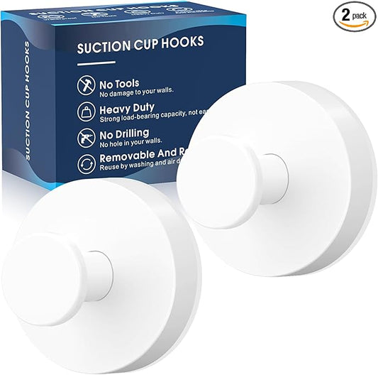 MOTAIPEAK Suction Cup Hooks for Shower,Removable Shower Towel Suction Hooks for Bathroom Wall,Kitchen,Glass,Mirror,Tile to Hang Robes,Loofah-White(2-Pack)