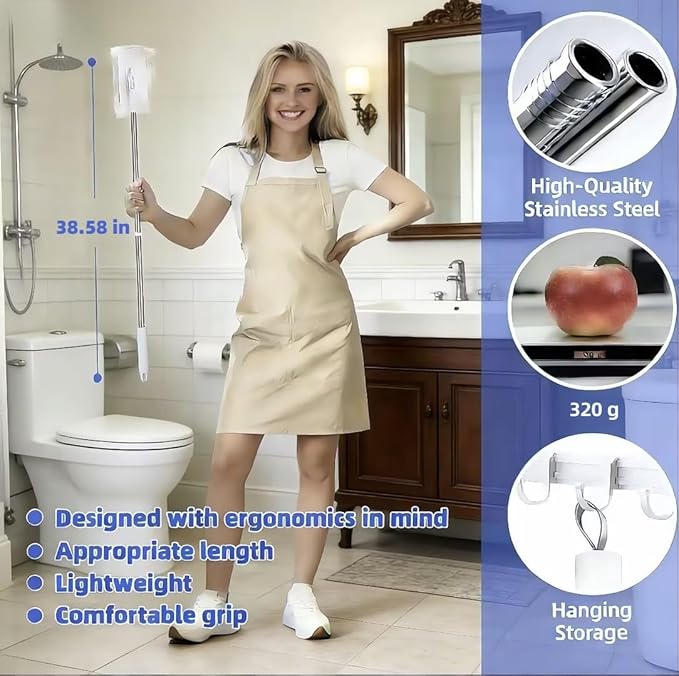 Snap Grip Mini Mop Stick with 39' Handle — Zero-Touch Gap Dust Cleaner & Locking Head, Lazy Mops Wet and Dry for Kitchen Bathroom Toilet Cleaning (1 mini mop+10 Cloths)