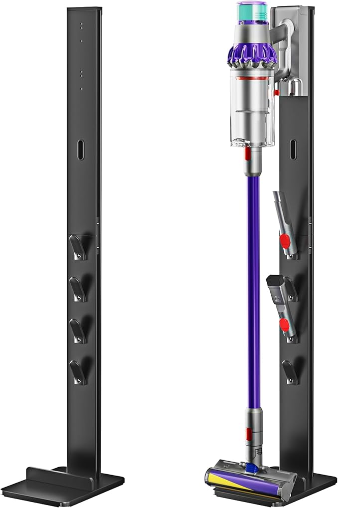 PEGZONE Vacuum Cleaner Stand, Compatible with Cordless Vacuums Dyson Gen5 V15 V12 V11 V10 V9 V8 V7 V6, Floor Vacuum Accessory Holder with 4 Hooks, Metal Storage Bracket Organizer, Black