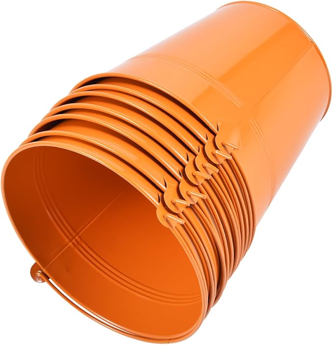 OBTANIM 7 Pack Orange Metal Buckets with Handle Galvanized Ice Pails for Plants, Succulents, Party Favors Organizing, Rustic Home Decor or Classrooms Pencil Storage (6 x 4.4 inch)