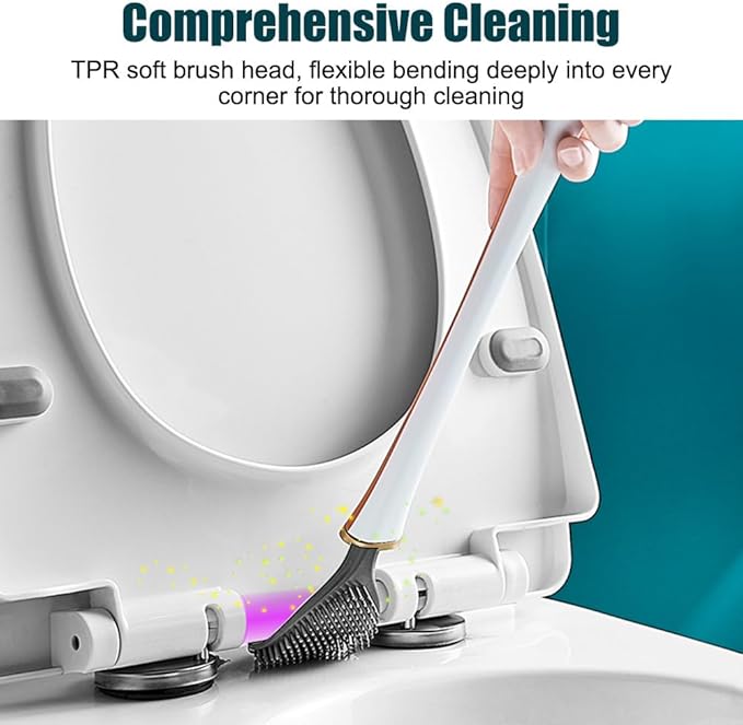 Silicone Toilet Brush & Holder Set, Deep Cleaning Wall Mounted Toilet Cleaner with Base & Adhesive Sticker for Home Bathroom