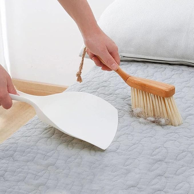 Small Broom and Dustpan Set, Dustpan and Brush Set, Bamboo Handle Mini Brush Dustpan, Short Hand Broom for Home,Kitchen, Office, Pet, Desktop, Outdoor (11.5")
