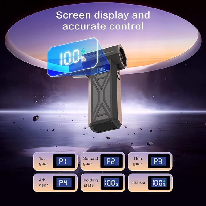 Nuoirjg 2-in-1 Air Duster and Vacuum Cleaner, 110000RPM Electric Blower with Screen Display and LED Lights, 4-Gear Adjustable Power,Dust Blower for Computer, Keyboard, House, Outdoor and Car