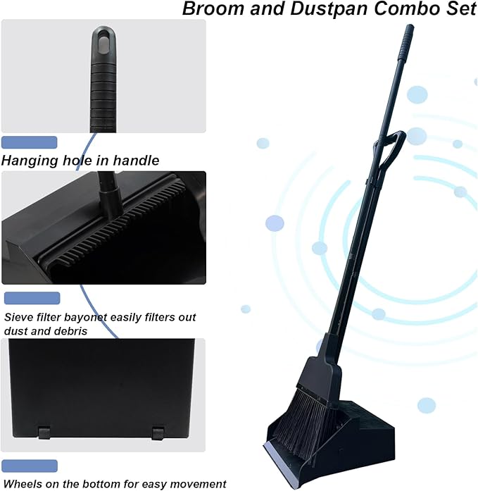 NBGYTECH Broom with Dustpan Combo Set Outdoor Upright Dustpan and Broom Set with Long Handle Angle Broom and Dustpan Set for Garage Patio Courtyad Lobby Lawn Home Kitchen Ofiice