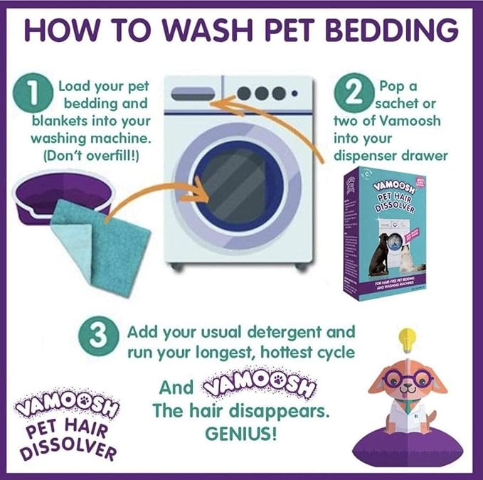 Vamoosh Pet Hair Dissolver | Patented Pet Hair Dissolving Formula | No Harmful Chemicals | Safe for Pets | Removes Odor | Dissolves Dog, Cat & Animal Fur | Easy to Use | 100g (Pack of 3)
