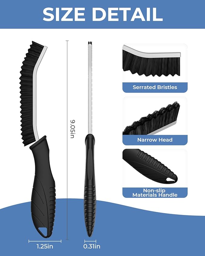 Cleangor Crevice Cleaning Brushes, Cleaner Scrub Brush Tool for Hard to Reach Tight Space, Home Essentials, Serrated Scrub Brushes, Cleaning Supplies for Shower, Bathroom, Kitchen, Toilet (6, Black)