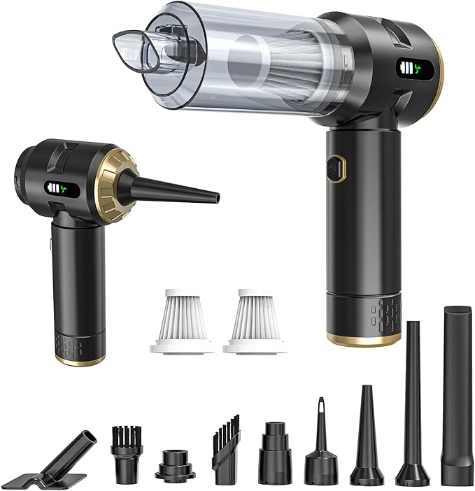 Higoom Cordless Handheld Vacuum Cleaner,Rechargeable Portable Lightweight Dust Blower,22000PA Powerful Suction Mini Car Vacuum Cleaner for Deep Cleaning of Home,Car and Pet Hair(Black-Gold)