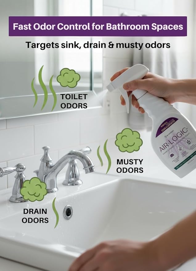 AIRLOGIC Dual-Action Odor Eliminator Spray 32 Fl Oz, Plant-Based Instant Knockdown & Enzymatic Deodorizer for Home, Neutralizes 16 Odor Sources, Bleach-Free, Fabric & Surface Safe, Lavender Lemon